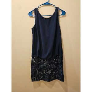 NWT Women's Adrianna Papell Sleeveless Beaded Blouson Cocktail Dress Navy Size 4